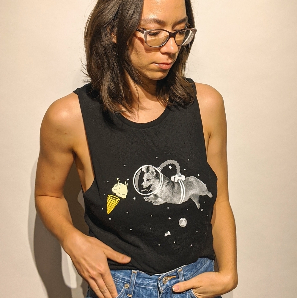 Black Matter Corgi-naut Space muscle tee